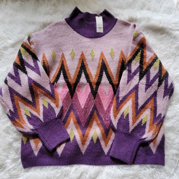 Francescas Anita Embellished Lavander Diamond Sequins Pullover Sweater- L - Picture 4 of 9